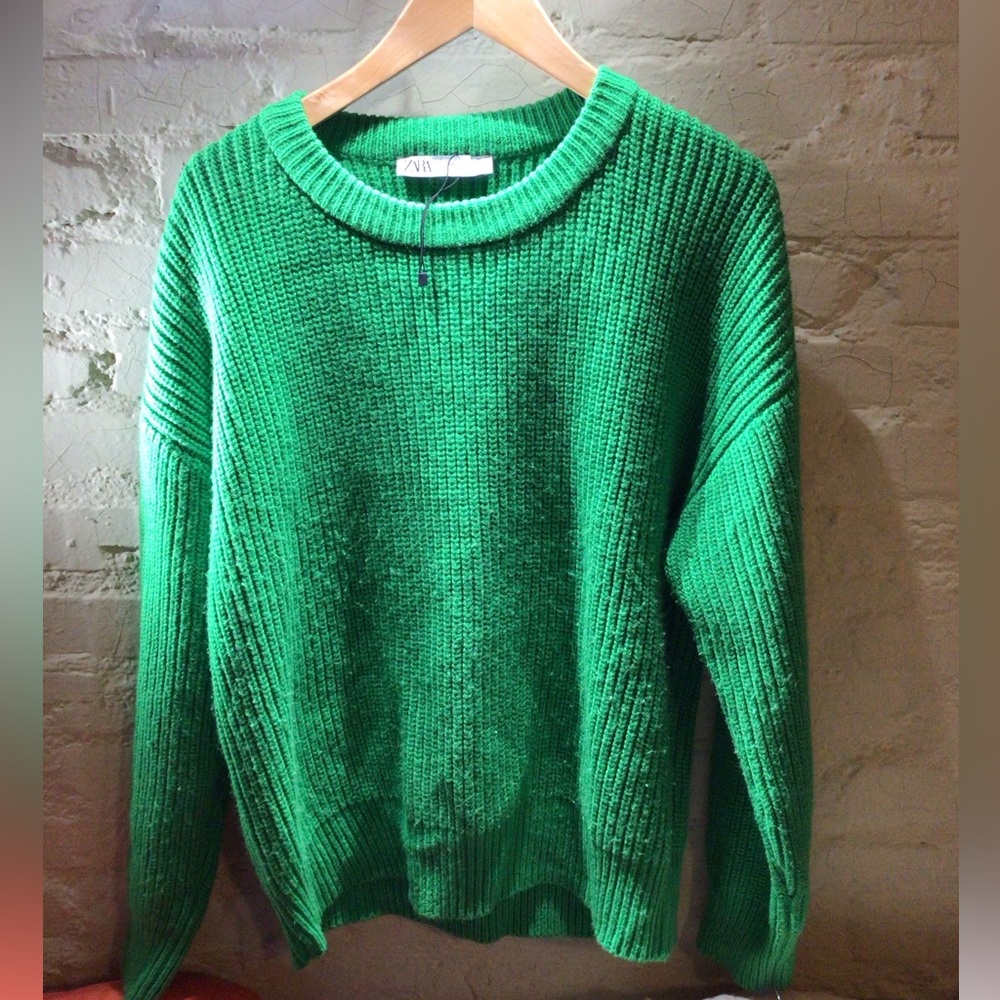 NEW! ZARA Green Fisherman Crewneck Sweater -